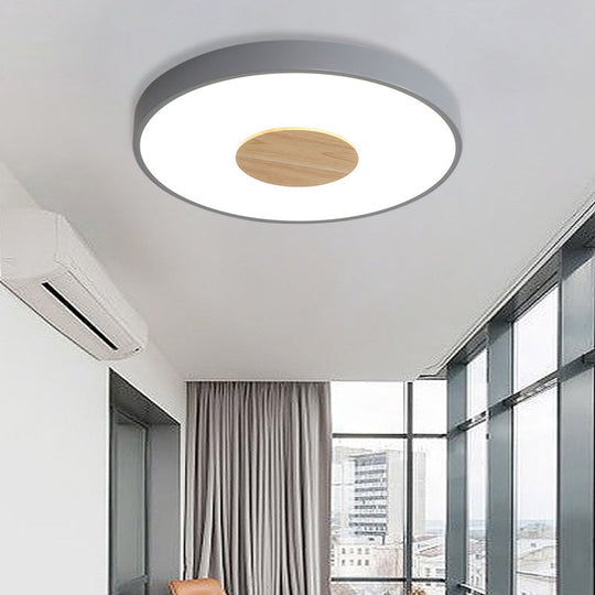 Nordic Iron Round Flush Mount Ceiling Light - 1 Head Pink/Blue/White Lighting Fixture for Bedroom - 12"/16"/19.5" Width