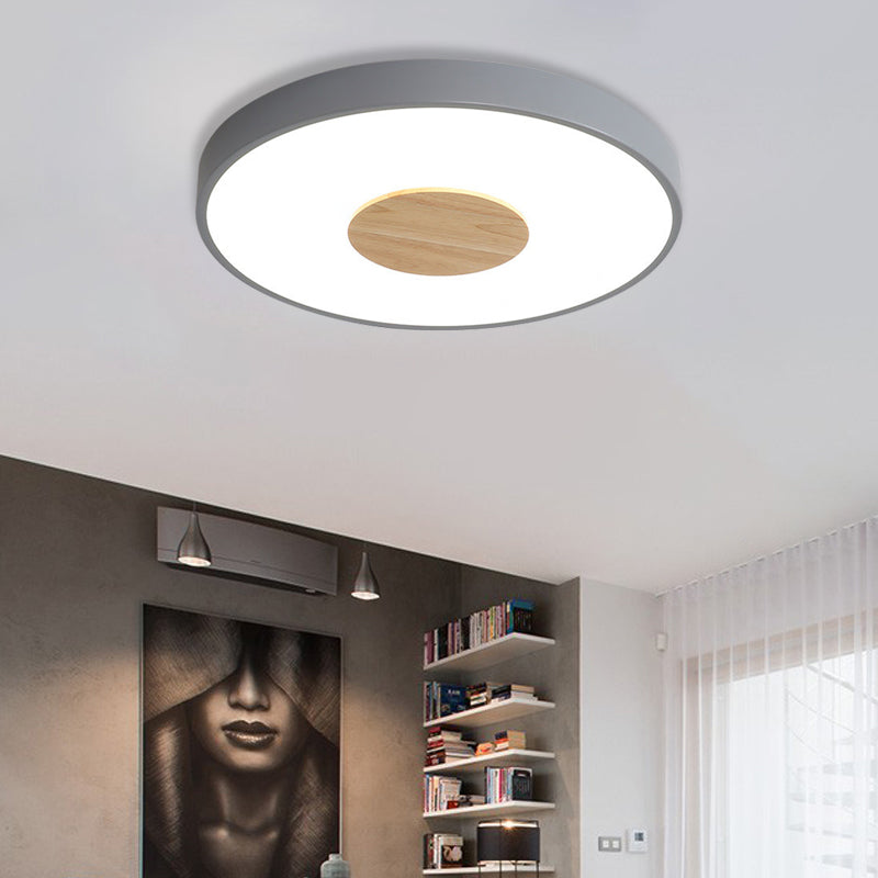 Nordic Iron Round Flush Mount Ceiling Light - 1 Head Pink/Blue/White Lighting Fixture for Bedroom - 12"/16"/19.5" Width