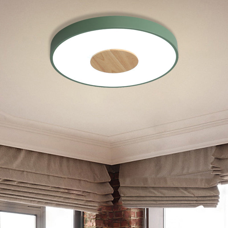 Nordic Iron Round Flush Mount Ceiling Light - 1 Head Pink/Blue/White Lighting Fixture for Bedroom - 12"/16"/19.5" Width