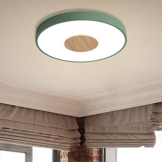 Nordic Iron Round Flush Mount Ceiling Light - 1 Head Pink/Blue/White Lighting Fixture for Bedroom - 12"/16"/19.5" Width