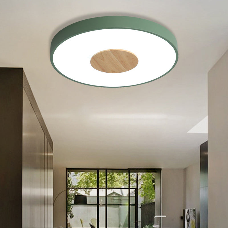 Nordic Iron Round Flush Mount Ceiling Light - 1 Head Pink/Blue/White Lighting Fixture for Bedroom - 12"/16"/19.5" Width