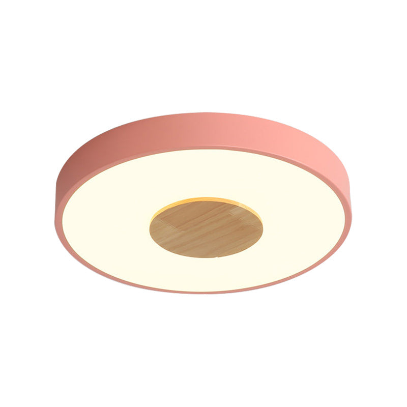 Nordic Iron Round Flush Mount Ceiling Light - 1 Head Pink/Blue/White Lighting Fixture for Bedroom - 12"/16"/19.5" Width