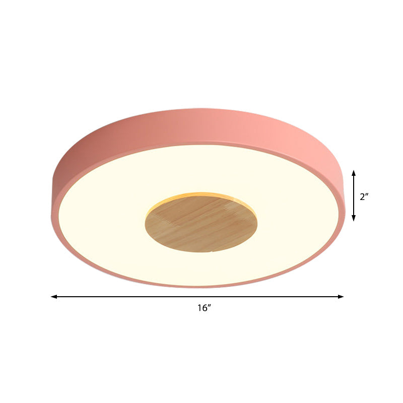 Nordic Iron Round Flush Mount Ceiling Light - 1 Head Pink/Blue/White Lighting Fixture for Bedroom - 12"/16"/19.5" Width