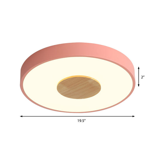 Nordic Iron Round Flush Mount Ceiling Light - 1 Head Pink/Blue/White Lighting Fixture for Bedroom - 12"/16"/19.5" Width