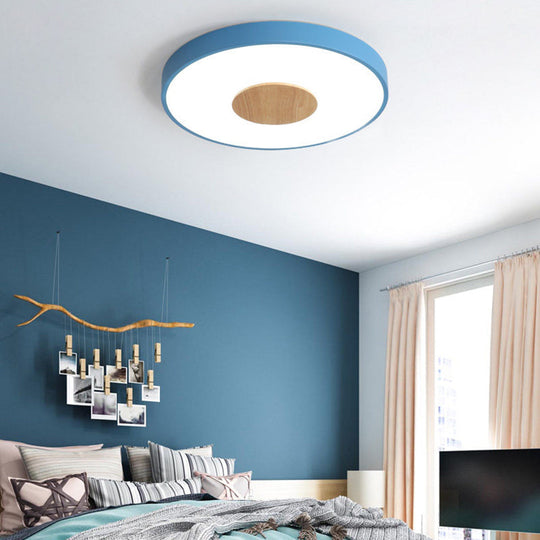 Nordic Iron Round Flush Mount Ceiling Light - 1 Head Pink/Blue/White Lighting Fixture for Bedroom - 12"/16"/19.5" Width