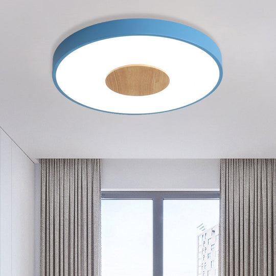Nordic Iron Round Flush Mount Ceiling Light - 1 Head Pink/Blue/White Lighting Fixture For Bedroom
