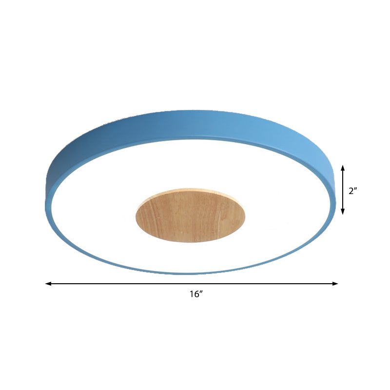 Nordic Iron Round Flush Mount Ceiling Light - 1 Head Pink/Blue/White Lighting Fixture for Bedroom - 12"/16"/19.5" Width