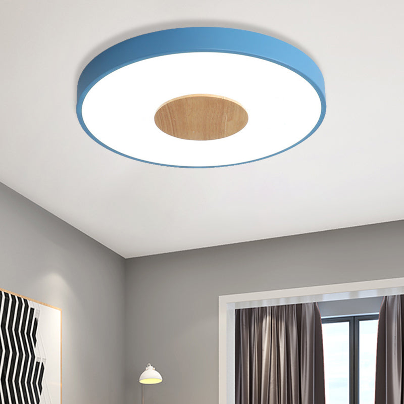 Nordic Iron Round Flush Mount Ceiling Light - 1 Head Pink/Blue/White Lighting Fixture for Bedroom - 12"/16"/19.5" Width