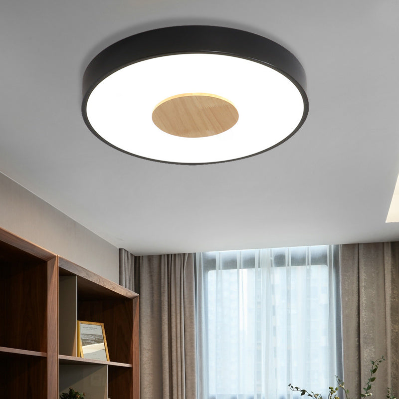 Nordic Iron Round Flush Mount Ceiling Light - 1 Head Pink/Blue/White Lighting Fixture for Bedroom - 12"/16"/19.5" Width