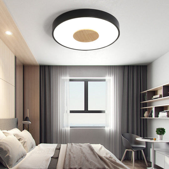 Nordic Iron Round Flush Mount Ceiling Light - 1 Head Pink/Blue/White Lighting Fixture for Bedroom - 12"/16"/19.5" Width