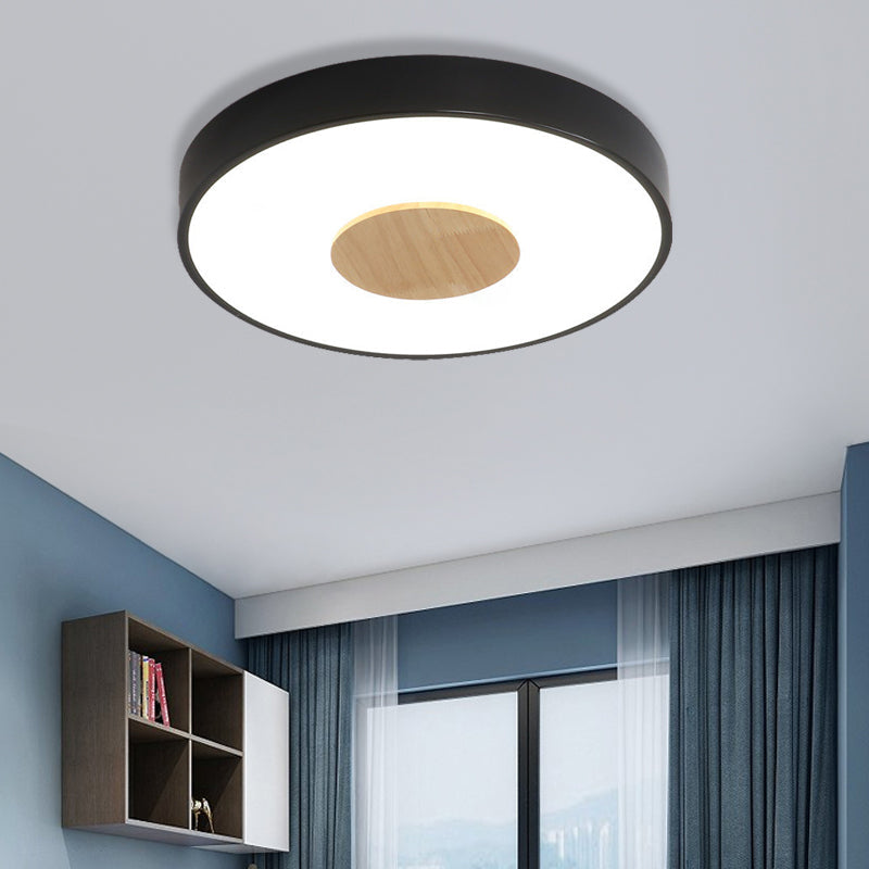 Nordic Iron Round Flush Mount Ceiling Light - 1 Head Pink/Blue/White Lighting Fixture for Bedroom - 12"/16"/19.5" Width
