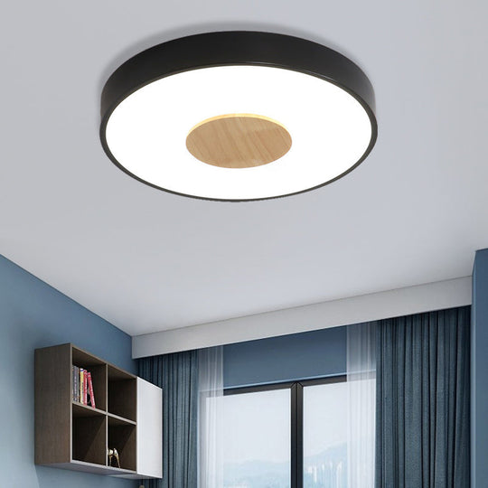 Nordic Iron Round Flush Mount Ceiling Light - 1 Head Pink/Blue/White Lighting Fixture for Bedroom - 12"/16"/19.5" Width