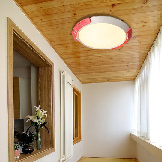 Modern Pink/Gold Hollow Metal Ceiling Fixture - 16"/19.5" Round Flush Mount Light for Bedroom