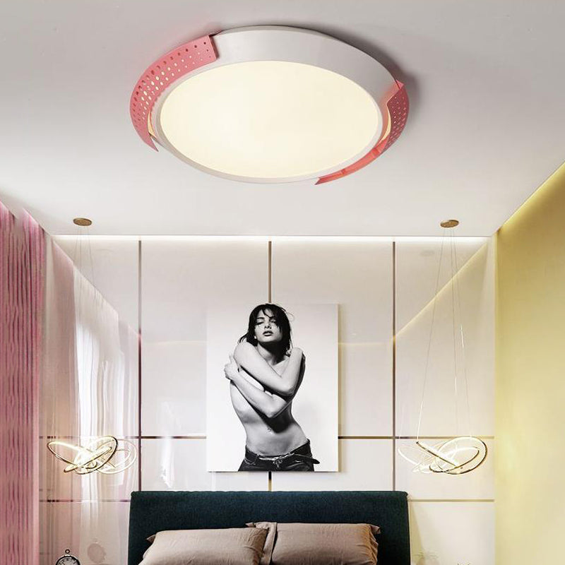 Modern Pink/Gold Hollow Metal Ceiling Fixture - 16"/19.5" Round Flush Mount Light for Bedroom