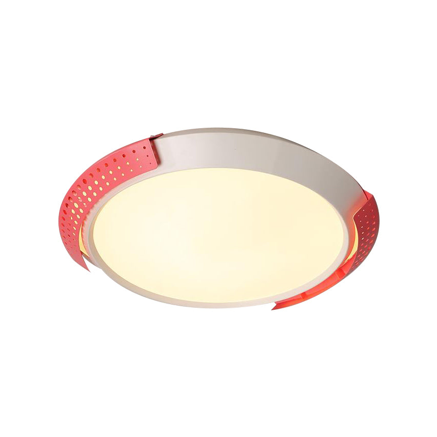 Modern Pink/Gold Hollow Metal Ceiling Fixture - 16/19.5 Round Flush Mount Light For Bedroom