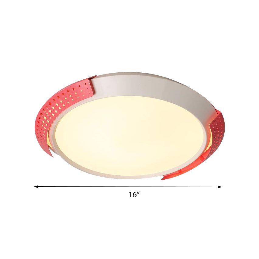 Modern Pink/Gold Hollow Metal Ceiling Fixture - 16"/19.5" Round Flush Mount Light for Bedroom