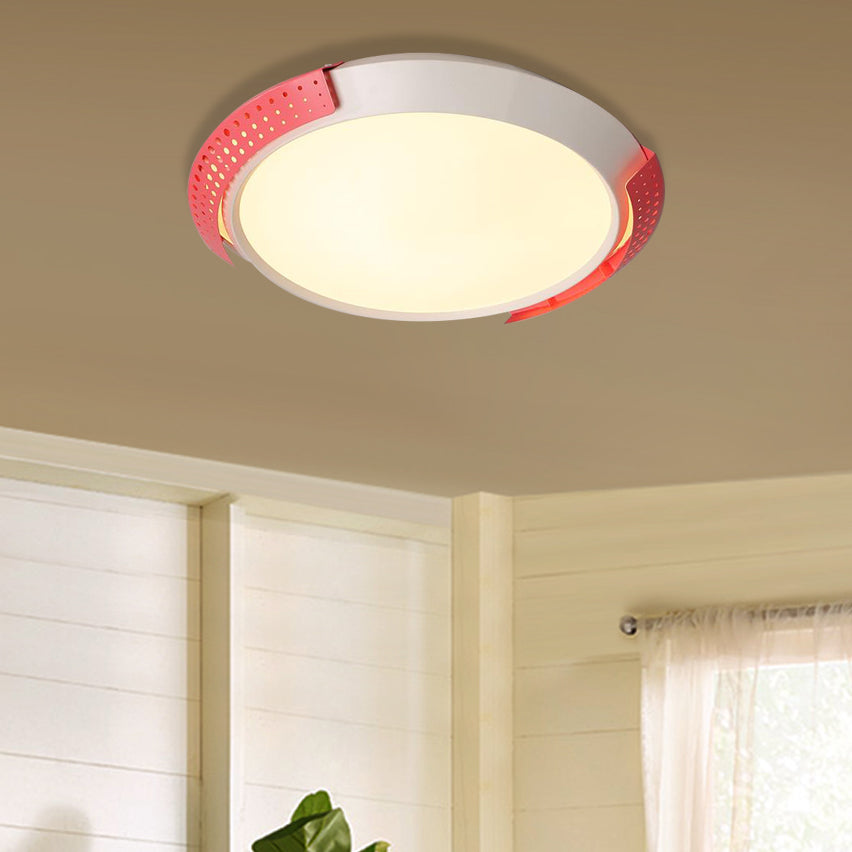 Modern Pink/Gold Hollow Metal Ceiling Fixture - 16"/19.5" Round Flush Mount Light for Bedroom