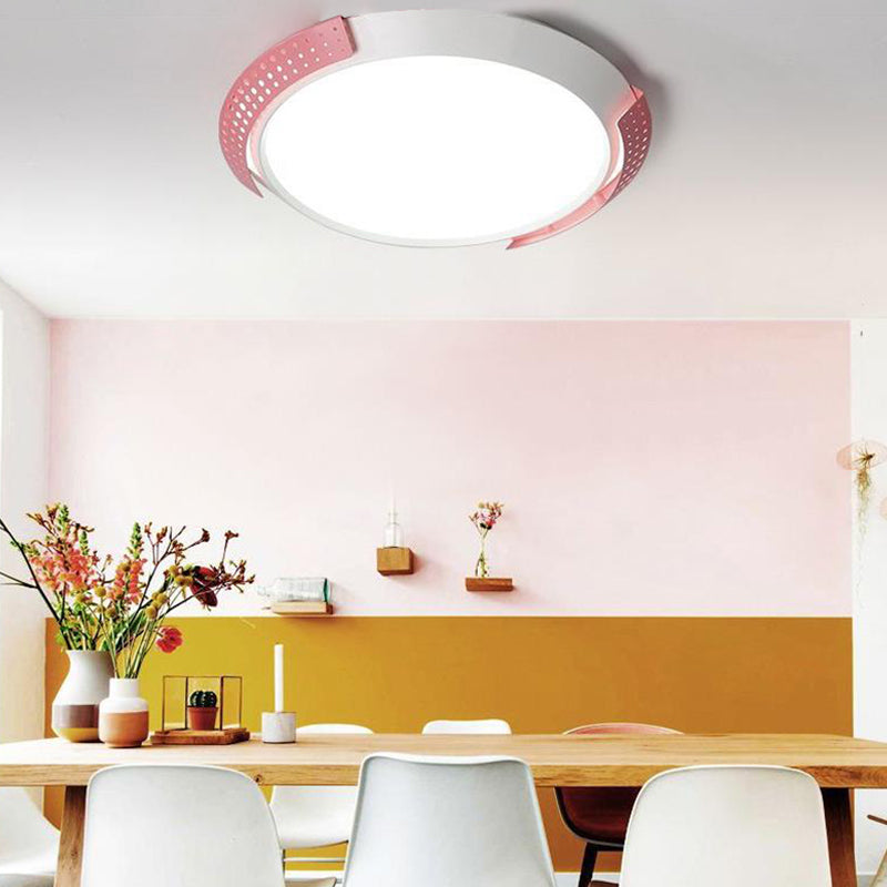 Modern Pink/Gold Hollow Metal Ceiling Fixture - 16"/19.5" Round Flush Mount Light for Bedroom
