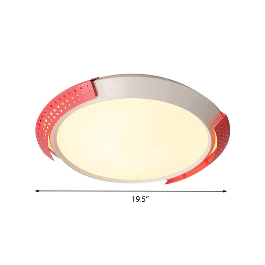 Modern Pink/Gold Hollow Metal Ceiling Fixture - 16"/19.5" Round Flush Mount Light for Bedroom
