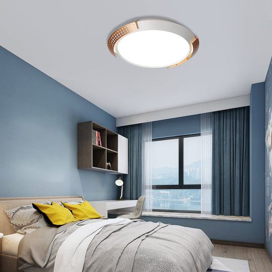 Modern Pink/Gold Hollow Metal Ceiling Fixture - 16"/19.5" Round Flush Mount Light for Bedroom