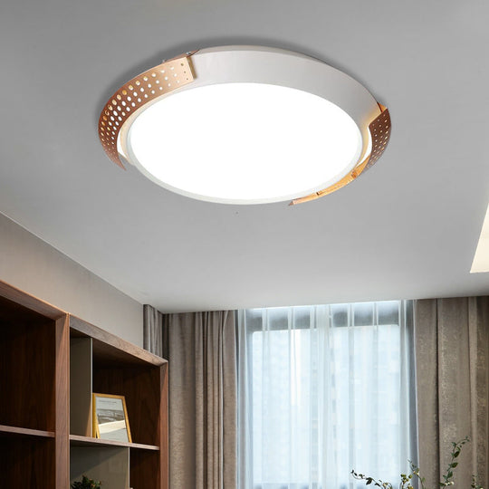 Modern Pink/Gold Hollow Metal Ceiling Fixture - 16"/19.5" Round Flush Mount Light for Bedroom
