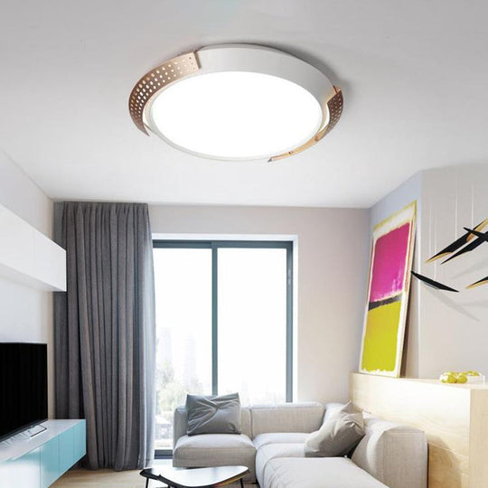 Modern Pink/Gold Hollow Metal Ceiling Fixture - 16"/19.5" Round Flush Mount Light for Bedroom