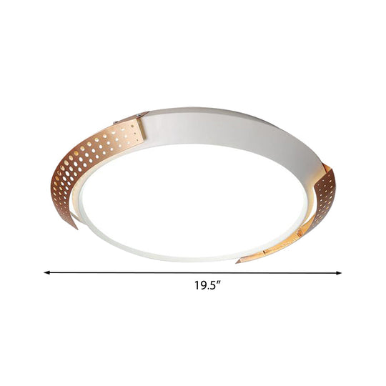 Modern Pink/Gold Hollow Metal Ceiling Fixture - 16"/19.5" Round Flush Mount Light for Bedroom