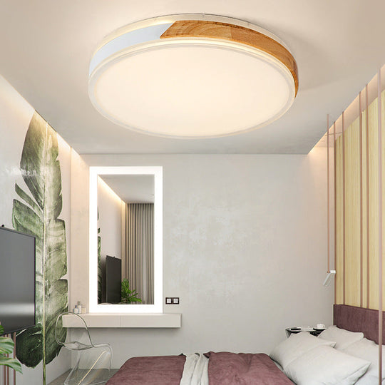 Modern Wood and Iron Ceiling Light Flush Mount in White/Gold - Warm White Indoor Fixture