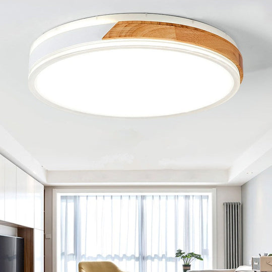 Modern Wood and Iron Ceiling Light Flush Mount in White/Gold - Warm White Indoor Fixture