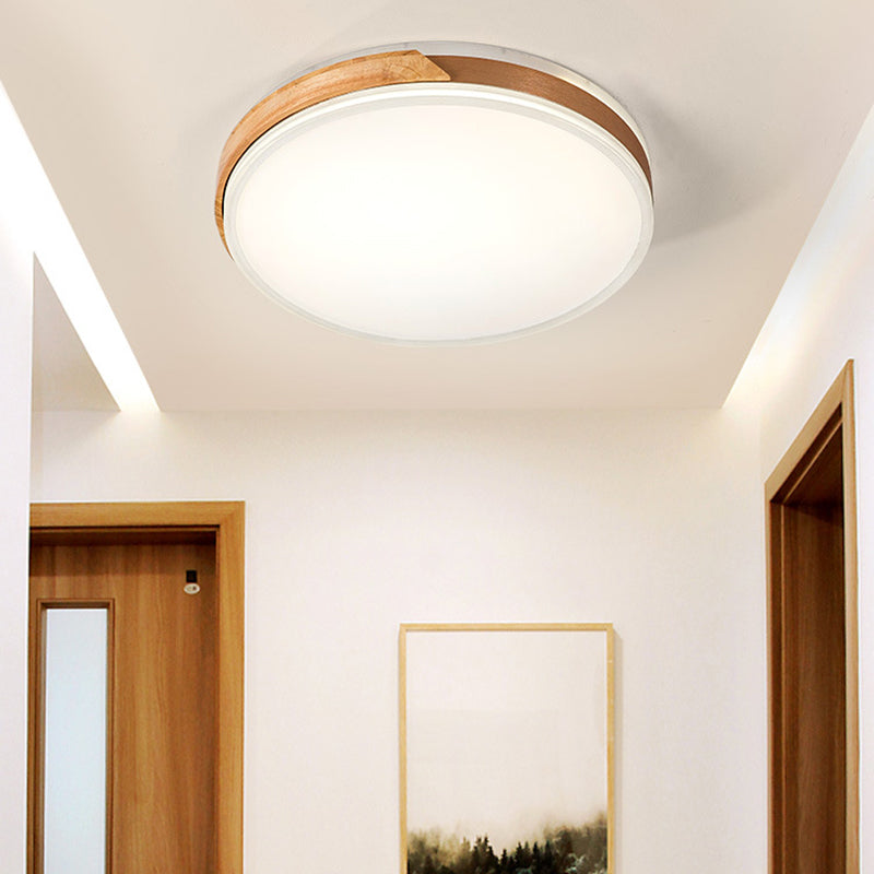 Modern Wood and Iron Ceiling Light Flush Mount in White/Gold - Warm White Indoor Fixture
