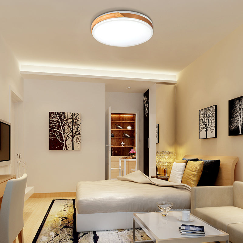 Modern Wood and Iron Ceiling Light Flush Mount in White/Gold - Warm White Indoor Fixture