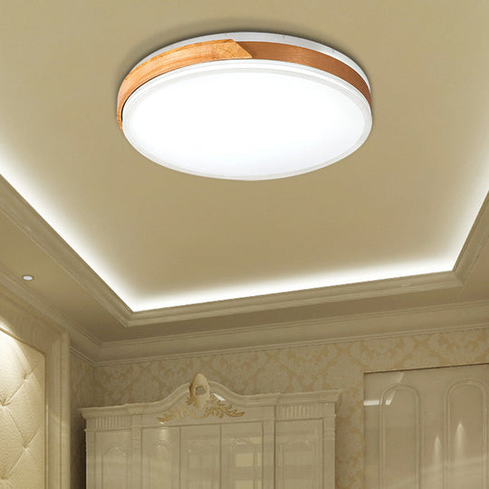 Modern Wood and Iron Ceiling Light Flush Mount in White/Gold - Warm White Indoor Fixture