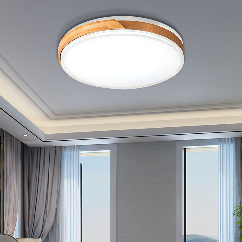 Modern Wood and Iron Ceiling Light Flush Mount in White/Gold - Warm White Indoor Fixture