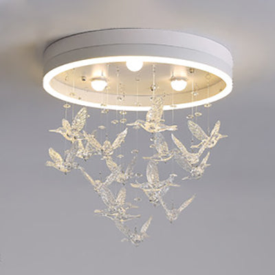 Modern Led Flush Mount Light With Crystal Bird Design Perfect For Bedroom Lighting White