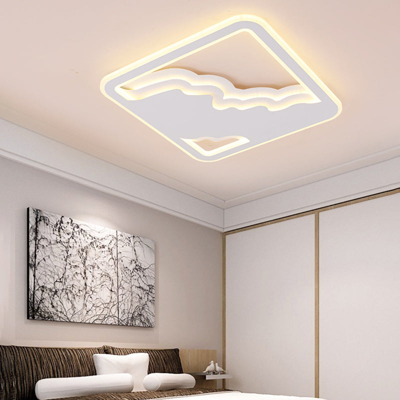 Modern LED White Flush Mount Ceiling Light, Ultra Thin Design, 19"/35.5" Wide