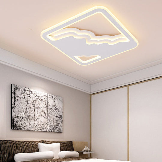 Modern LED White Flush Mount Ceiling Light, Ultra Thin Design, 19"/35.5" Wide