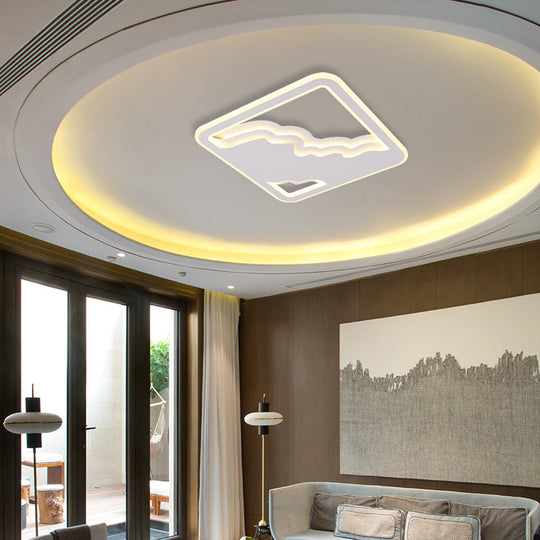 Modern LED White Flush Mount Ceiling Light, Ultra Thin Design, 19"/35.5" Wide