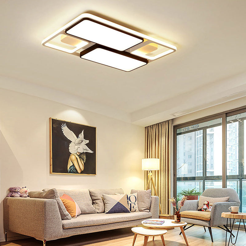 Contemporary Led Flush Mount Ceiling Light In Black/White 19.5/45 Wide Black / 45