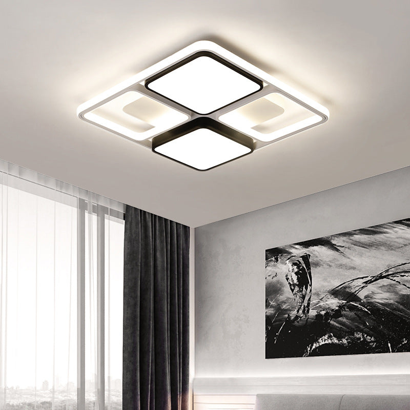 Contemporary Led Flush Mount Ceiling Light In Black/White 19.5/45 Wide Black / 19.5