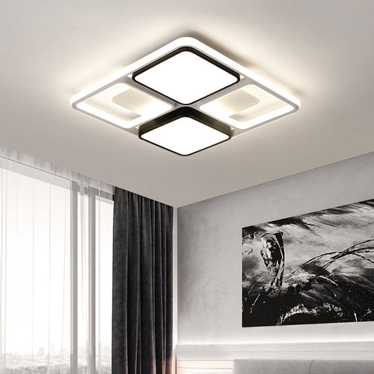 Contemporary Led Flush Mount Ceiling Light In Black/White 19.5/45 Wide Black / 19.5