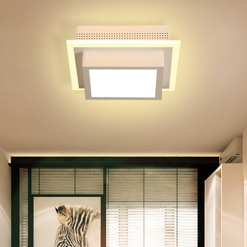 Modern Led Flush Ceiling Lamp In Black/White - Round Square Or Triangle Acrylic Design For Corridor