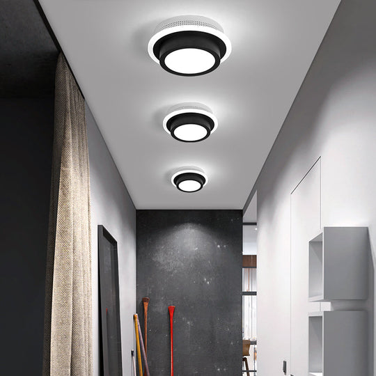 Modern LED Flush Ceiling Lamp in Black/White - Round, Square, or Triangle Acrylic Design for Corridor and Foyer