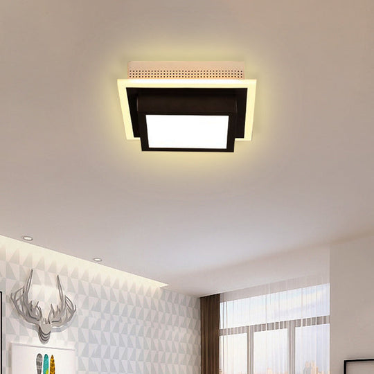 Modern LED Flush Ceiling Lamp in Black/White - Round, Square, or Triangle Acrylic Design for Corridor and Foyer