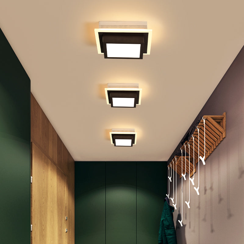 Modern LED Flush Ceiling Lamp in Black/White - Round, Square, or Triangle Acrylic Design for Corridor and Foyer