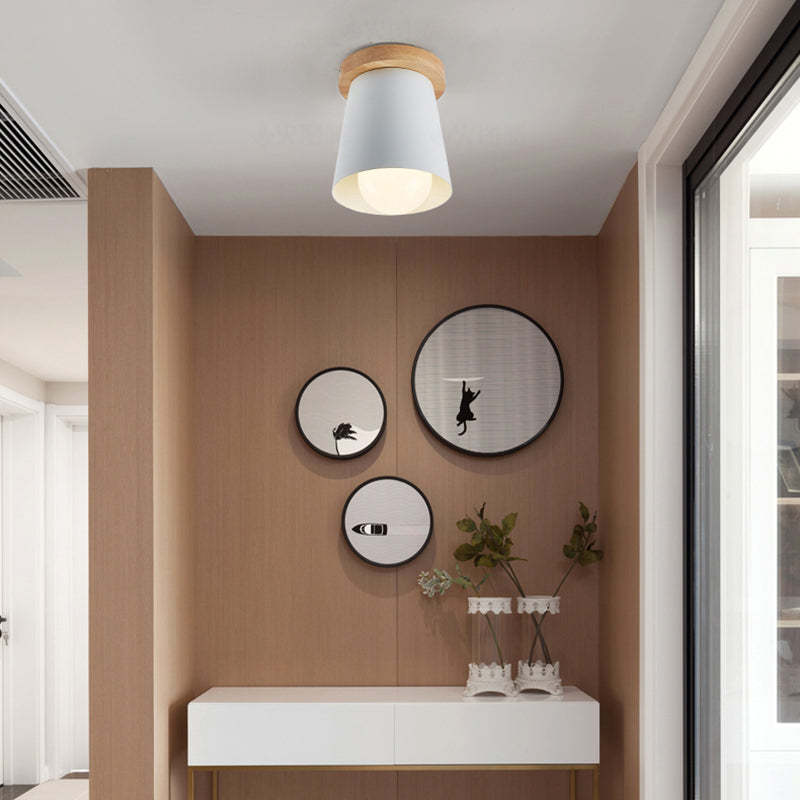 Contemporary Conical Ceiling Light, Gray/White/Green - Metal Flush Mount for Bedroom