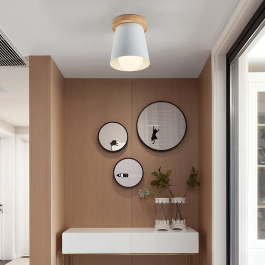 Contemporary Conical Ceiling Light, Gray/White/Green - Metal Flush Mount for Bedroom