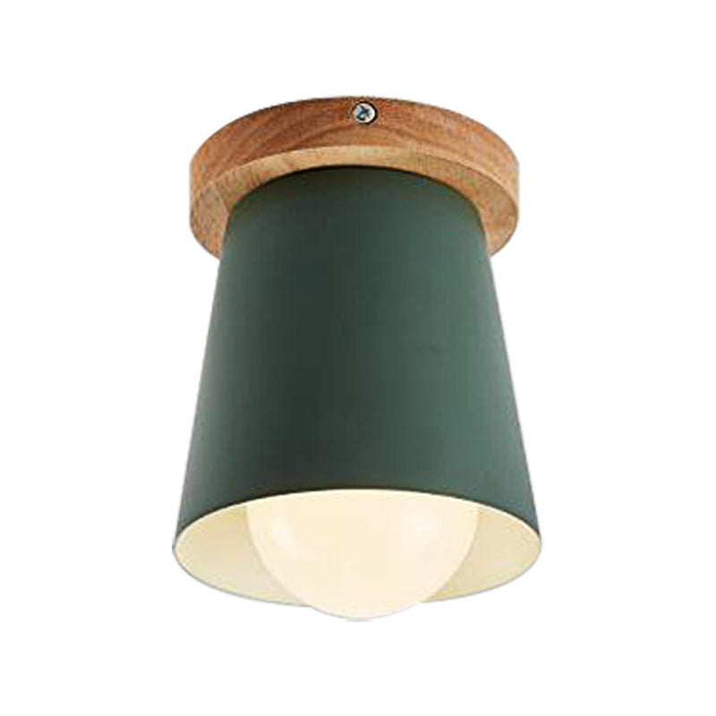 Contemporary Conical Ceiling Light, Gray/White/Green - Metal Flush Mount for Bedroom