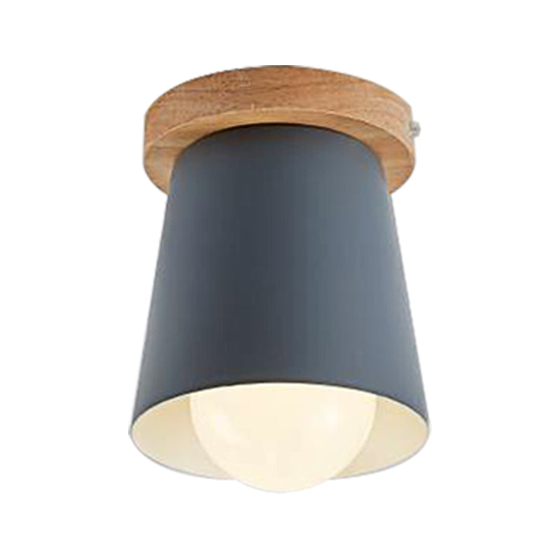 Contemporary Conical Ceiling Light, Gray/White/Green - Metal Flush Mount for Bedroom