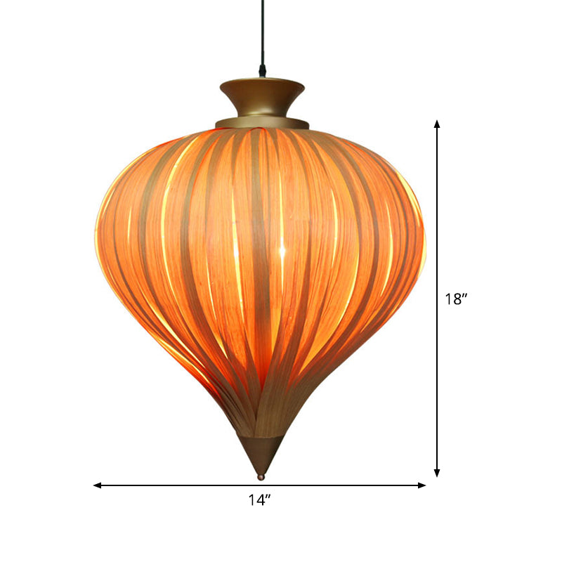 Japanese Wood Ceiling Pendant Lamp - Teardrop Design In Beige