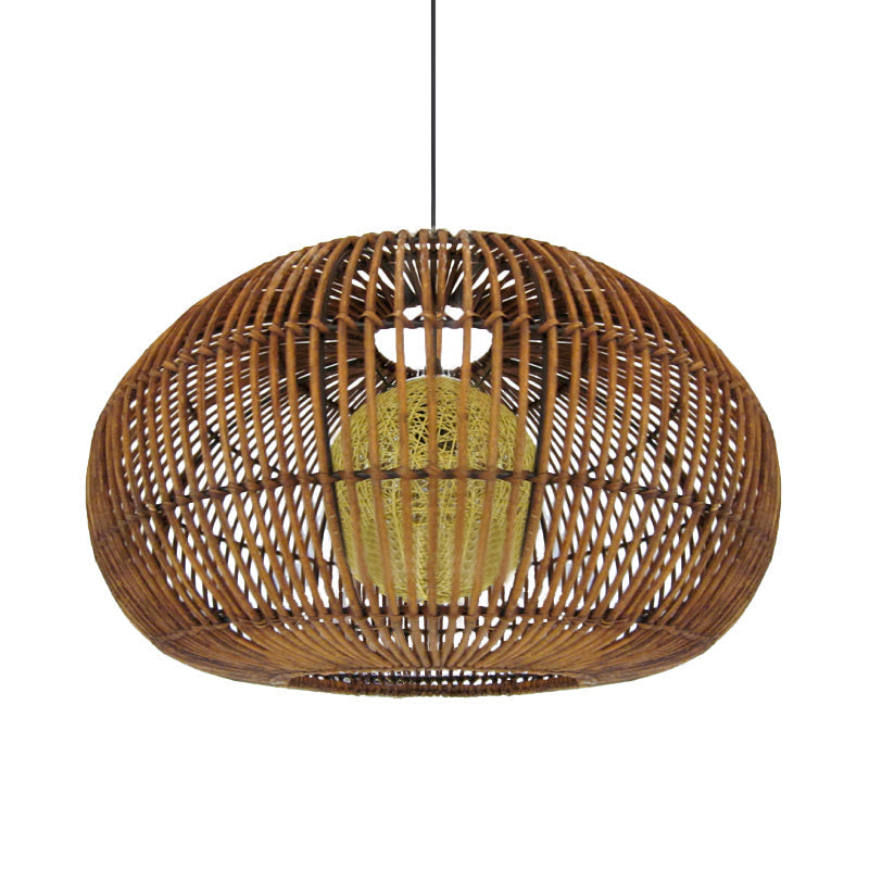 Asian-Style Pendant Lamp With Rattan Shade - Perfect For Coffee Shops And Restaurants